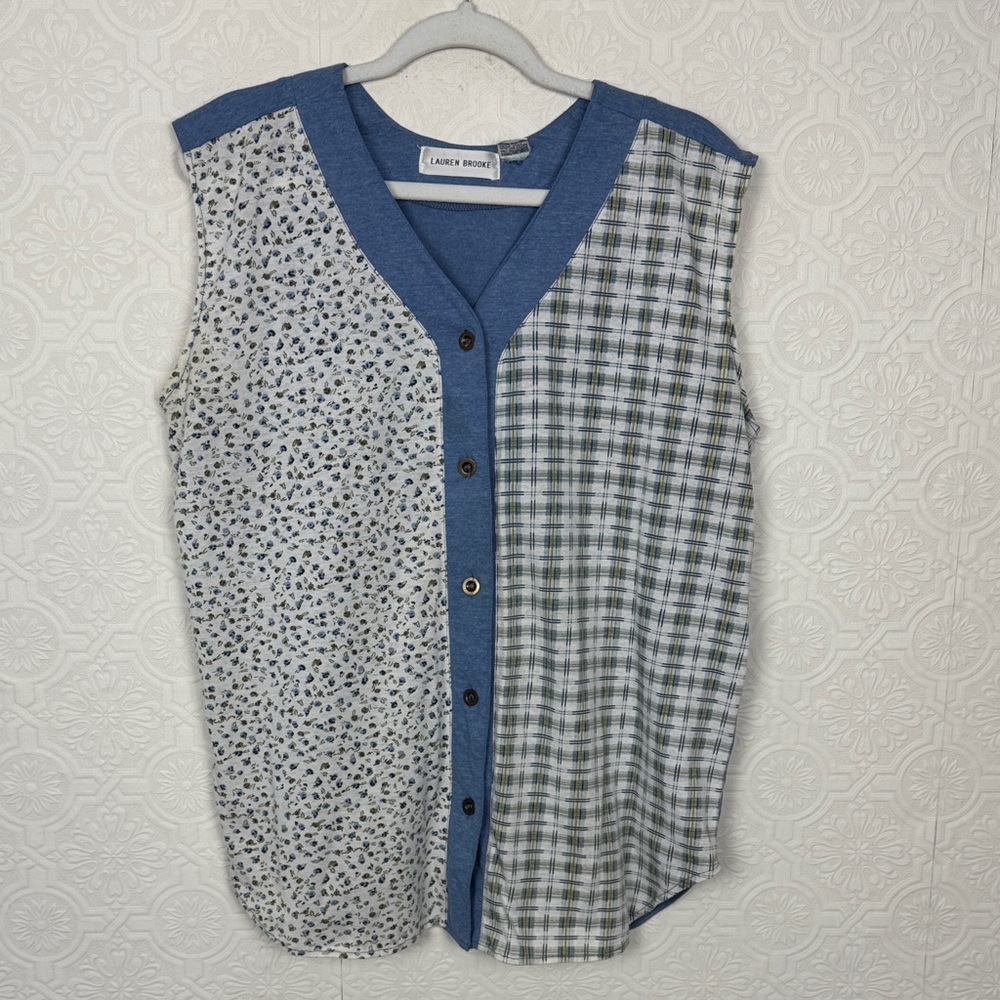 Vintage Cottagecoreโ Lauren Brooke Sleeveless Top Floral Plaid Patchwork Large